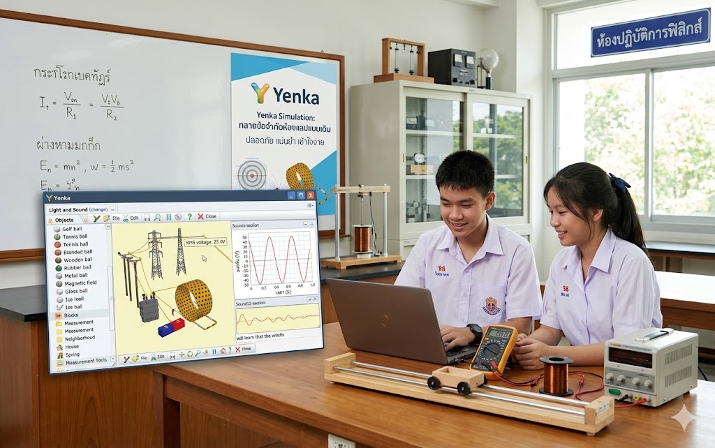 โชว์เคส Yenka — เรียนรู้คลื่นแม่เหล็กไฟฟ้าและวงจรไฟฟ้าพร้อมอุปกรณ์จริงข้างเครื่อง